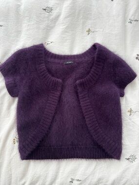 Jacob Purple Cropped Short-Sleeve Mohair-Blend Cardigan